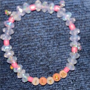 Beaded 'ILY' Bracelet in Pink and Iridescent Beads